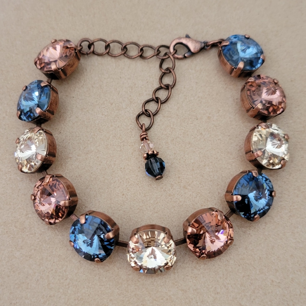 Austrian Crystal Tennis Bracelet in Antique Copper